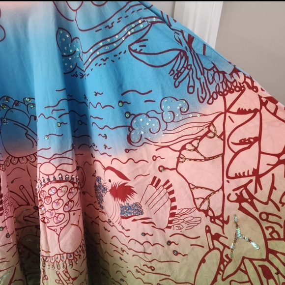 Lapis Circle Skirt Ducks Sky Cloudes Sequins Cotton Womens Size M Art To Wear - Picture 4 of 11